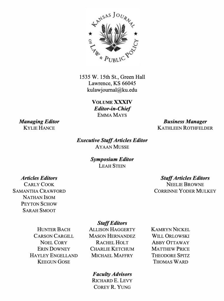 Volume 34 Masthead Staff insert; text from image provided below